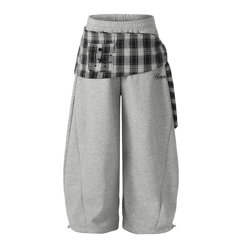 Star Plaid Tie-Waist Dagger Casual Pants Women Loose Dance Wide Leg Pants