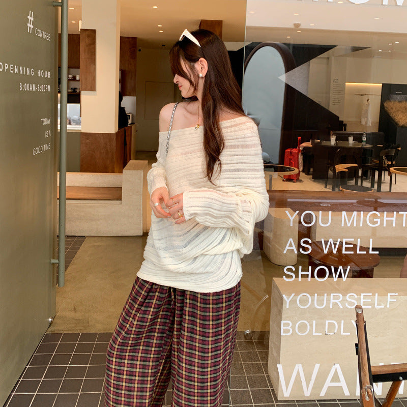 Lazy Chic Cut-Out Asymmetrical Sleeve Long Sleeve Knit Top for Women, Unique High-End Stylish Look