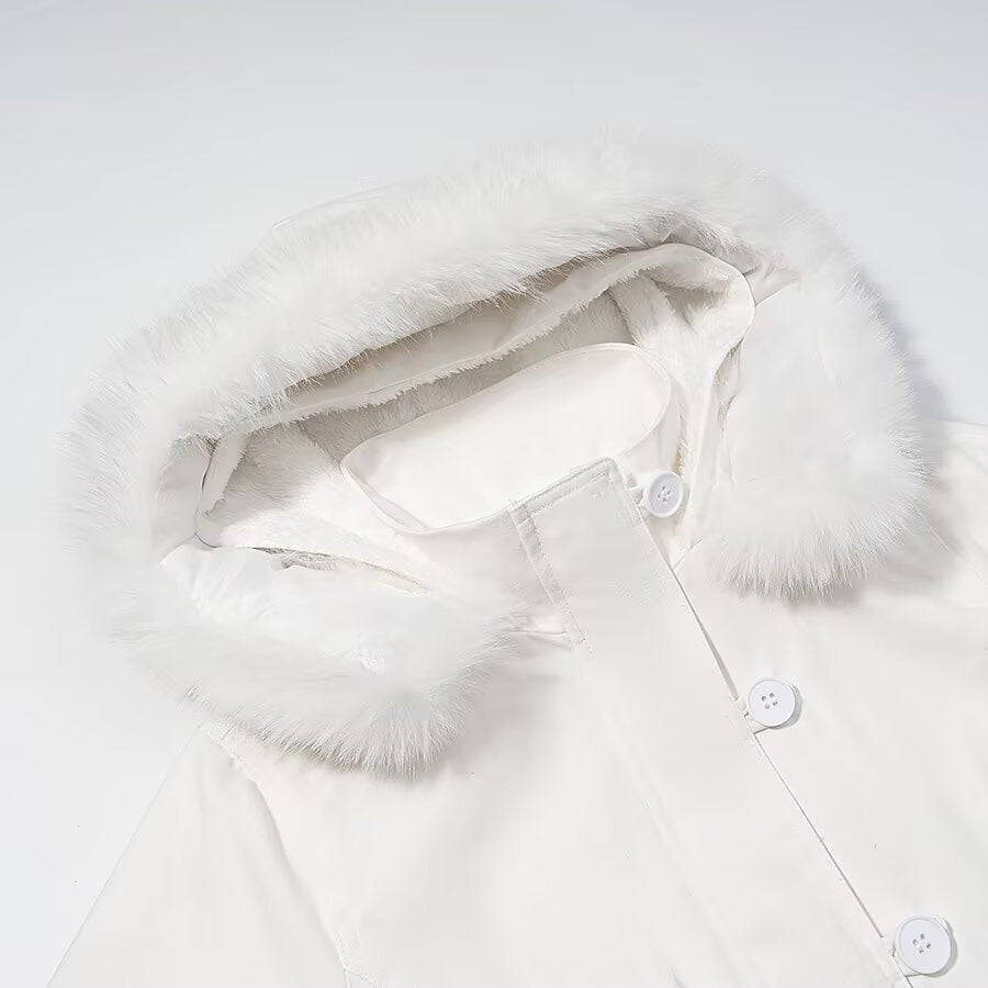 Detachable fur collar hooded cotton jacket