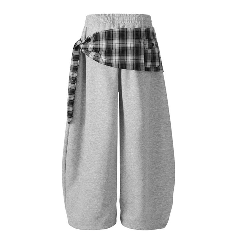 Star Plaid Tie-Waist Dagger Casual Pants Women Loose Dance Wide Leg Pants