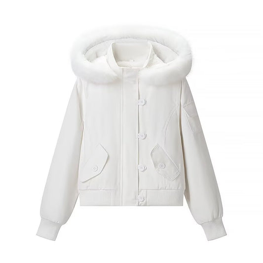 جاكيت قطني بغطاء رأس وياقة فرو قابلة للفصل