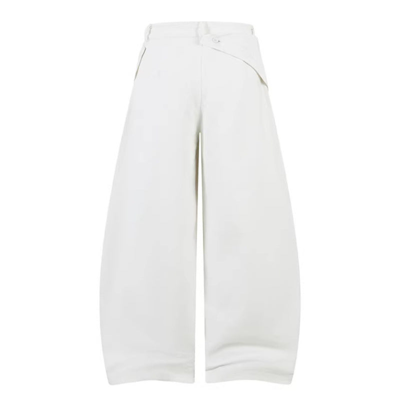 Hanging Panel Pleated Design Knife-Edge Casual Pants Loose Wide Leg Hip-Hop Trousers