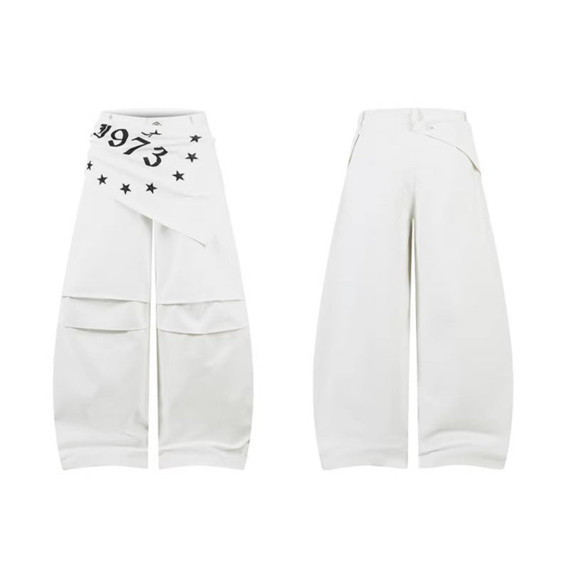 Hanging Panel Pleated Design Knife-Edge Casual Pants Loose Wide Leg Hip-Hop Trousers