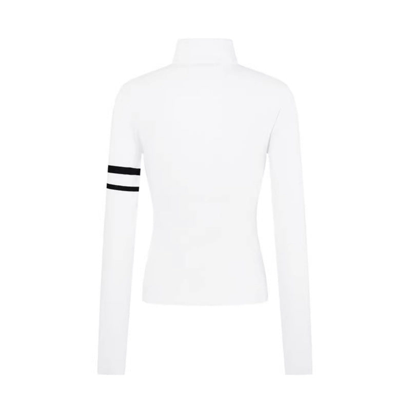Printed Stand-Up Collar Long Sleeve T-Shirt for Women Fitted Slim Fit Sporty Top